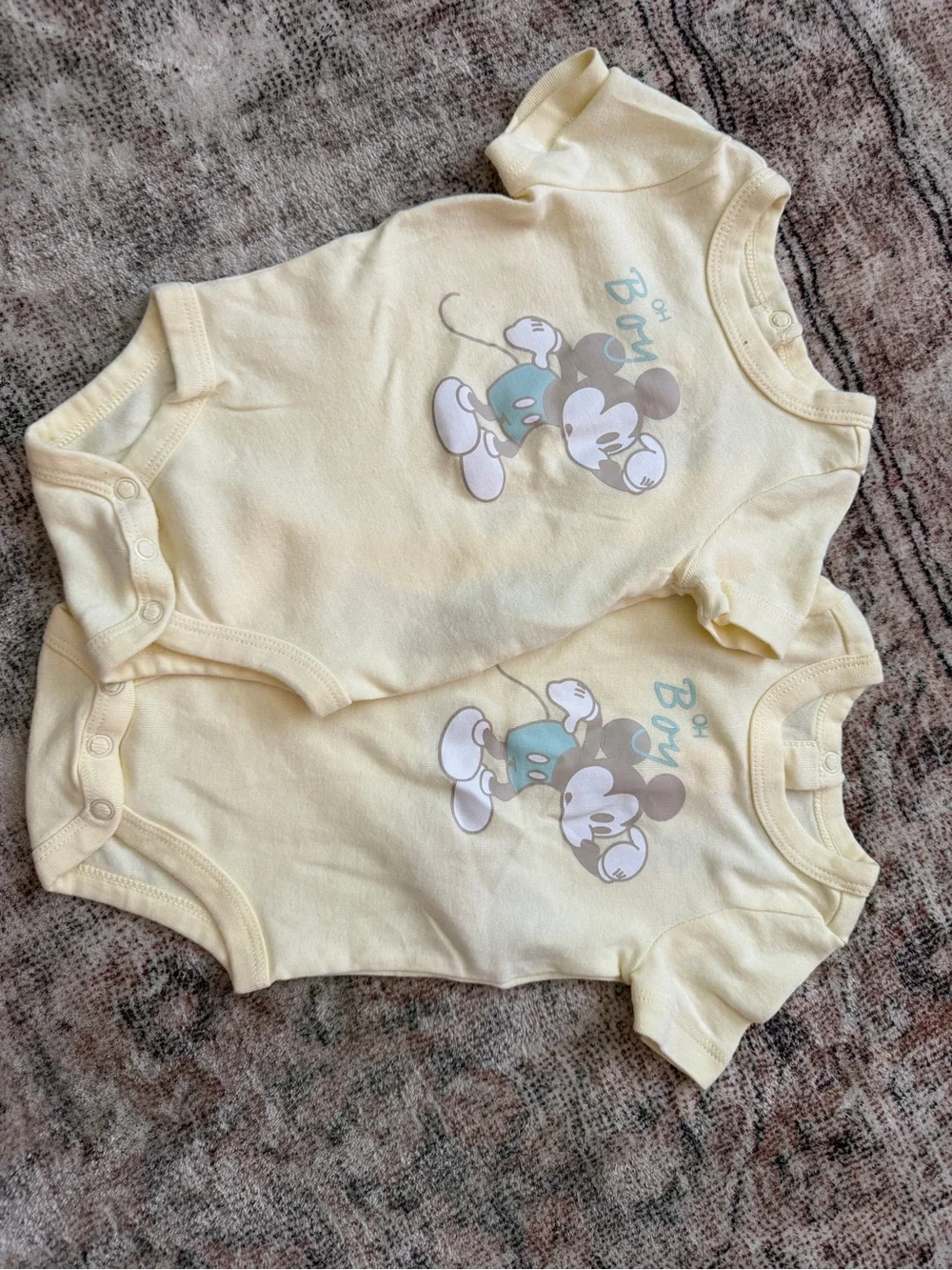 Disney Cream Mickey Mouse Short-Sleeve One-Piece Bodysuits - Set of 2